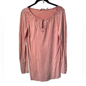 Soft Surroundings Rose Embroidered Long Sleeve Blouse